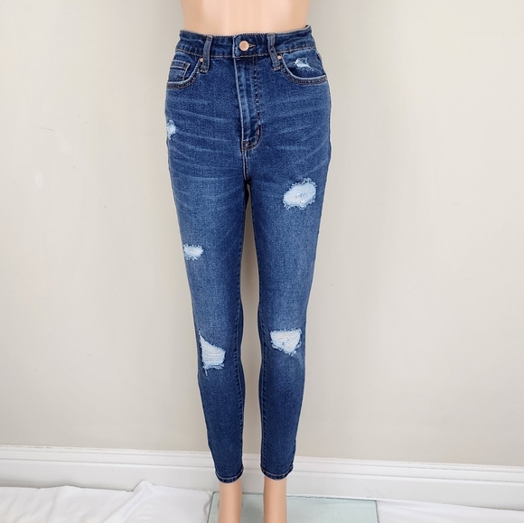 Forever 21 Blue distressed High Rise Jeans Pants - Picture 1 of 7